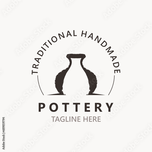  Pottery logo design handmade, creative traditional mug craft concept inspiration nature workshop template