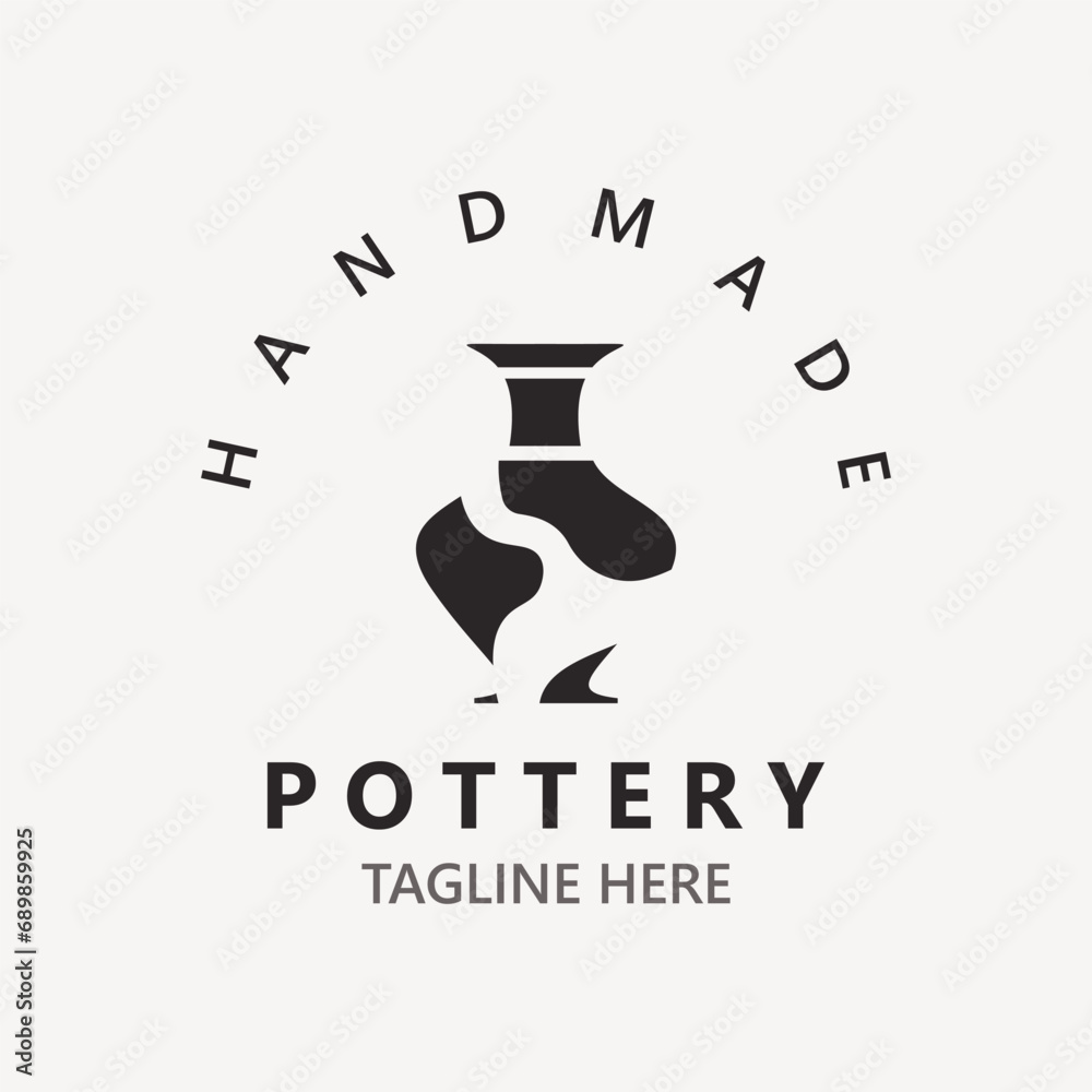 Fototapeta premium Pottery logo design handmade, creative traditional mug craft concept inspiration nature workshop template