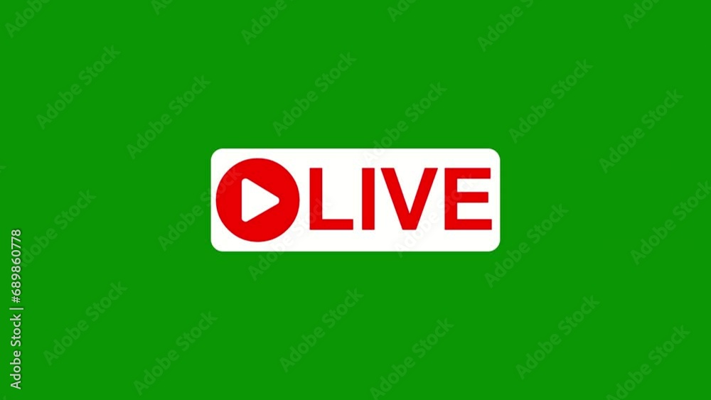Live Streaming Icon Animation on Green Screen. Chroma Key Live Sign Button Animation for Live Broadcast Transmission.