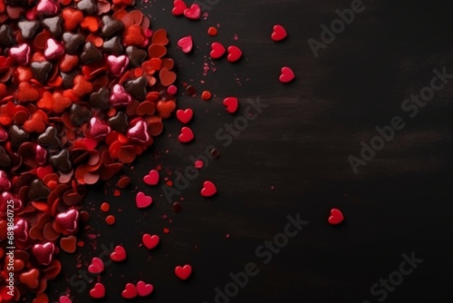 lovely red pink hearts in black brown background february 14th