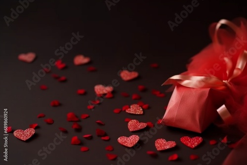 red pink hearts love on brown blurred background photo