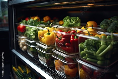 świeża i zdrowa żywność, owoce i warzywa w pojemnikach przezroczystych na żywność