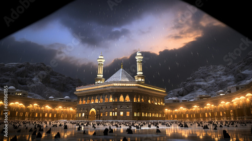 Mecca's Radiance: The Kaaba enveloped in celestial light