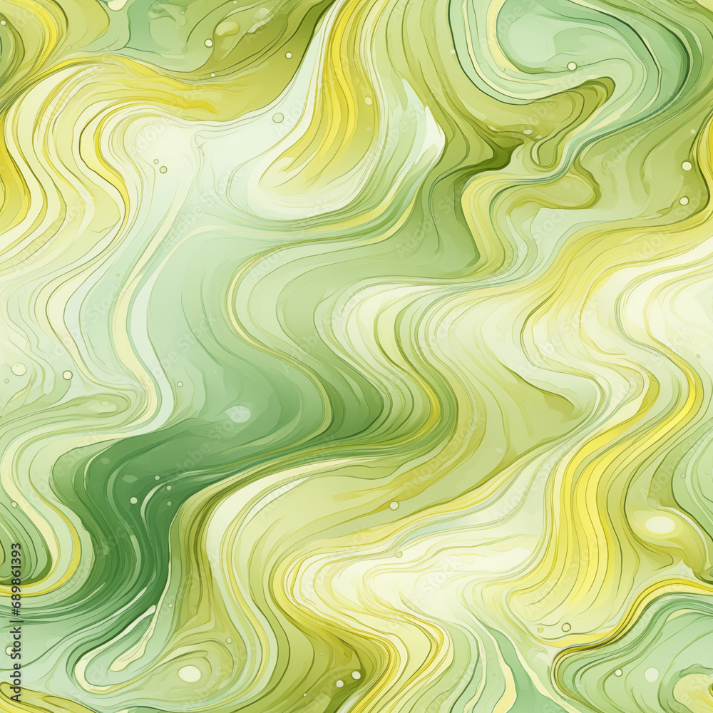 Watercolor waves in green and yellow, seamless illustration Watercolor waves in green and yellow, seamless illustration
