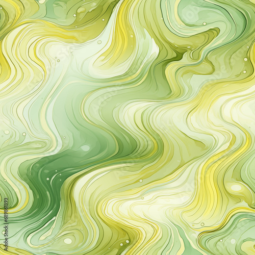 Watercolor waves in green and yellow, seamless illustration 