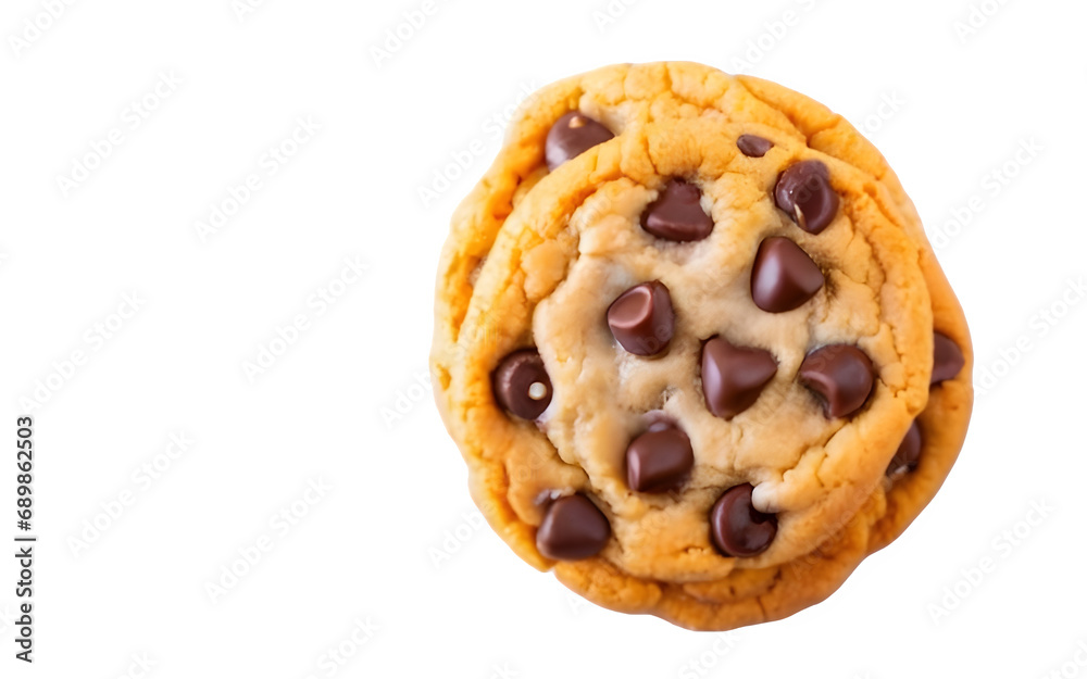 chocolate chips cookie, top view, white and transparent background chocolate chips cookie, top view, white and transparent background