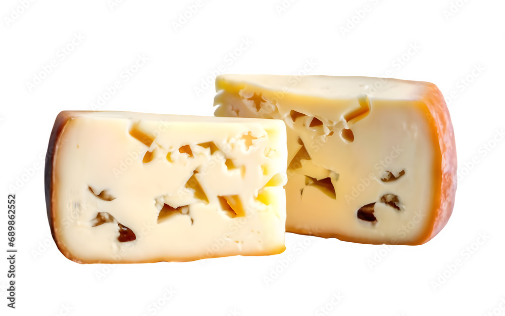 Two pieces of cheese, isolated, transparent and white background