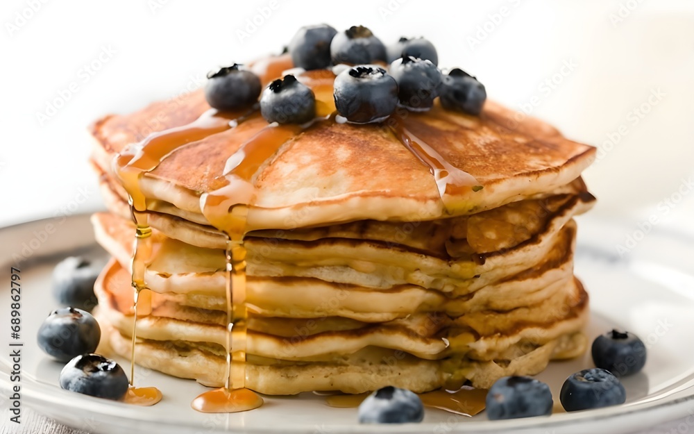 pancakes, american breakfast, front view, white background pancakes, american breakfast, front view, white background