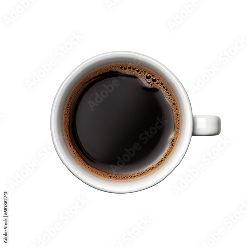black coffee in a coffee cup top view isolated on transparent
