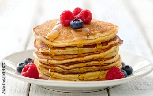 pancakes, american breakfast, front view, white background