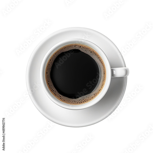 black coffee in a coffee cup top view isolated on transparent