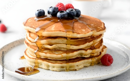 pancakes, american breakfast, front view, white background