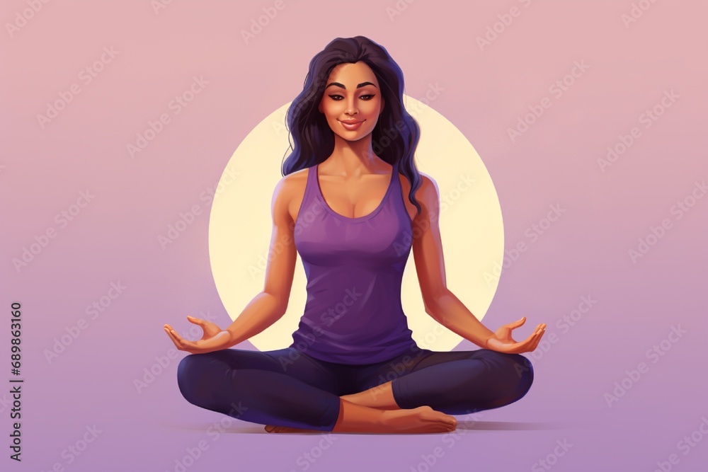 A radiant yoga instructor in yoga attire, smiling peacefully in a serene pose, isolated on a solid background.