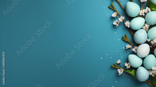 Easter eggs in a basket with flowers