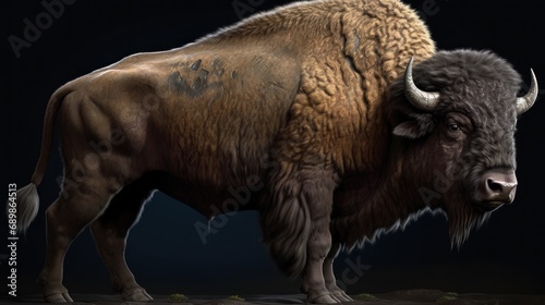 Bison on a black background. 3D illustration. Wilderness. Wildlife Concept.