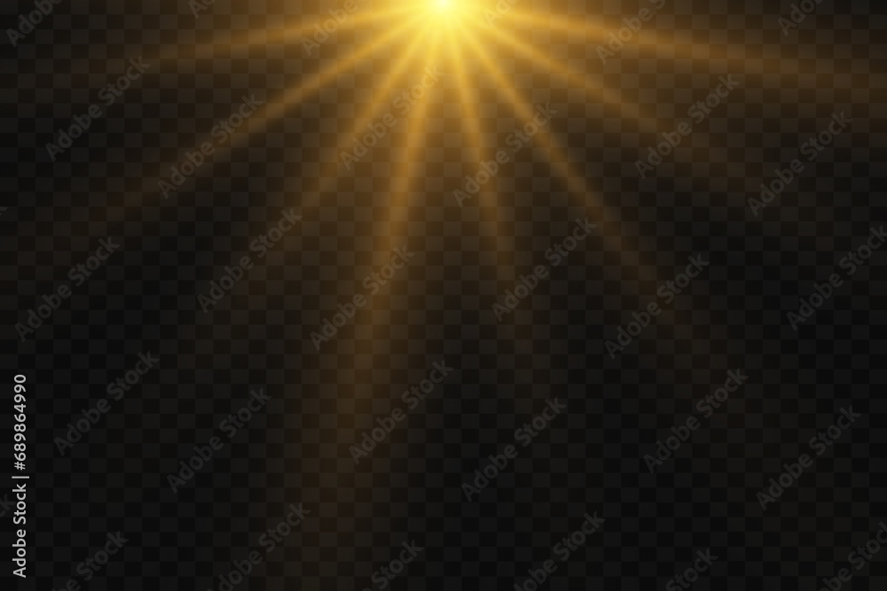 Flare light effect. Brilliant stars. Explosion of rays, shine, solar flare, spark and stars. On a transparent background.