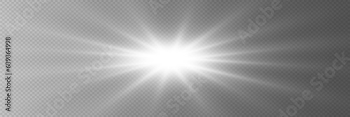 Special lens flash, light effect. Flash flashes beams and spotlight. White glowing light. Beautiful star Light from the rays.
