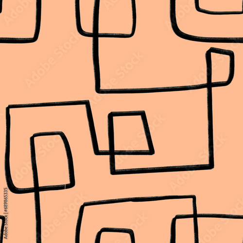 Abstract Organic Shapes Seamless Pattern. Pastel boho background in minimalist mid century style. Perfect seamless print for home decor. Pantone color Peach Fuzz