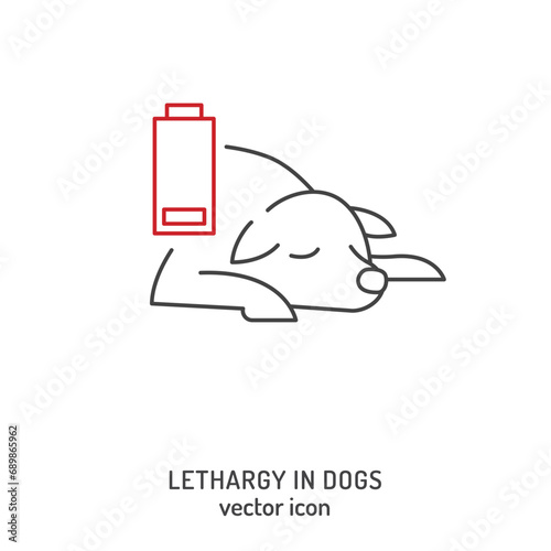 Dog fatigue and lethargy icon. Apathy in dogs.