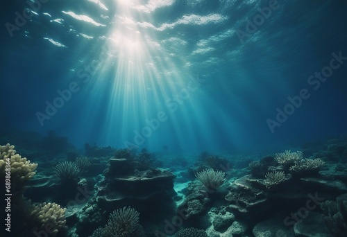 Underwater - blue shining in deep of the sea