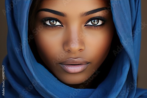 portrait of a beautiful black woman in orange sarf  photo