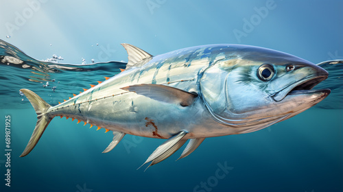 Fish Atlantic bonito on the sea. generative ai photo