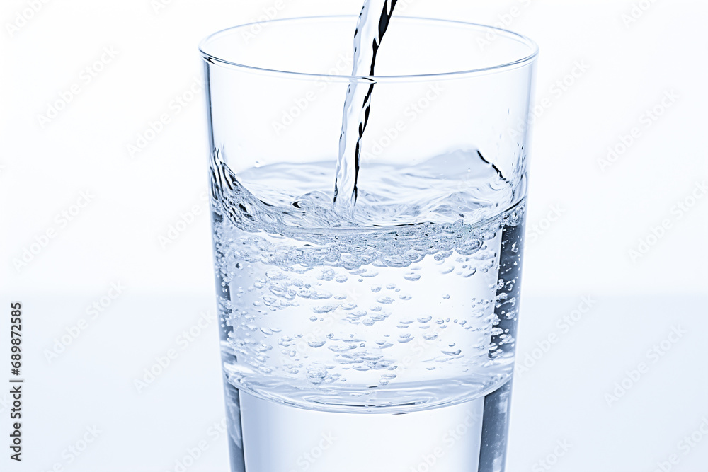 A glass into which water is poured. A glass into which water is poured.