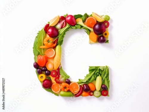The Letter C Crafted from an Array of Fresh Vegetables  Showcasing Vibrant Nutrition and Wholesome Dietary Diversity