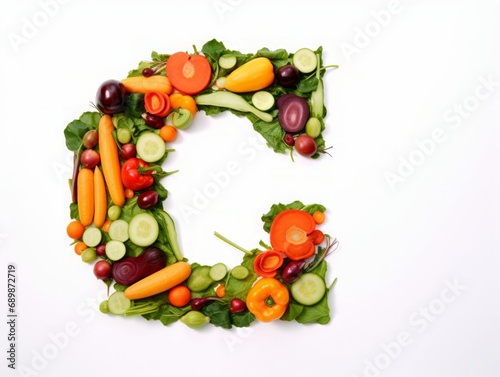 The Letter C Crafted from an Array of Fresh Vegetables  Showcasing Vibrant Nutrition and Wholesome Dietary Diversity