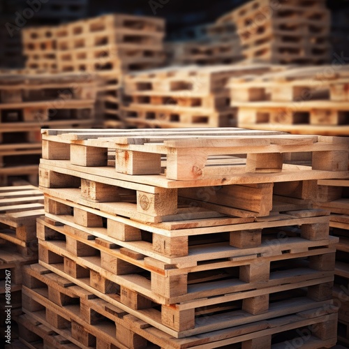 A pile of wooden pallets stacked on top of each other. photo