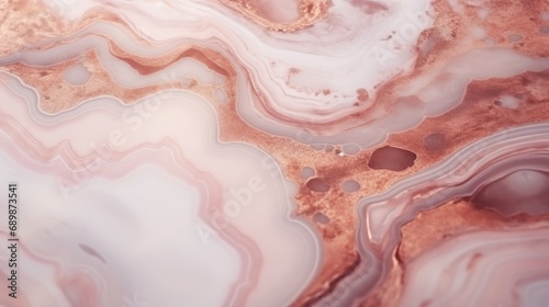 Soft Pink Marble with Rusty Iron Horizontal Background. Abstract stone texture backdrop with water drops. Bright natural material Surface. AI Generated Photorealistic Illustration.