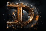 Volumetric capital letter D made of metal. Effect of metal heated for forging, with flames and smoke. Workpiece for spectacular 3D text. Mockup. Isolated on black.