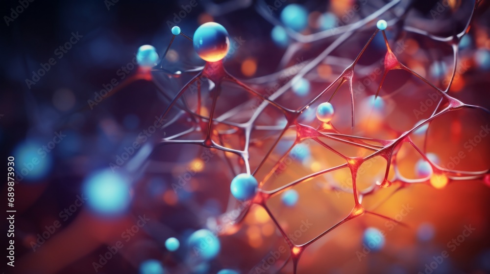 Abstract background of a neuron. A yellow-blue model of the dna ...