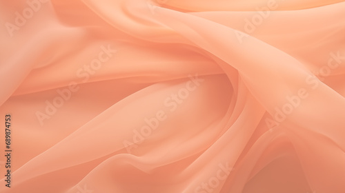 Silk fabric folded with beautiful curves with shadows, top view. Smooth elegant peach silk or satin luxury cloth background can use as wedding background