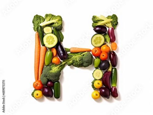 The Letter H Crafted from an Array of Fresh Vegetables  Showcasing Vibrant Nutrition and Wholesome Dietary Diversity