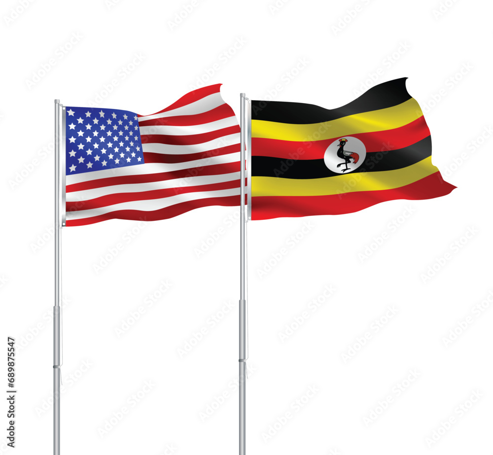 American and Uganda flags together.USA,Uganda flags on pole