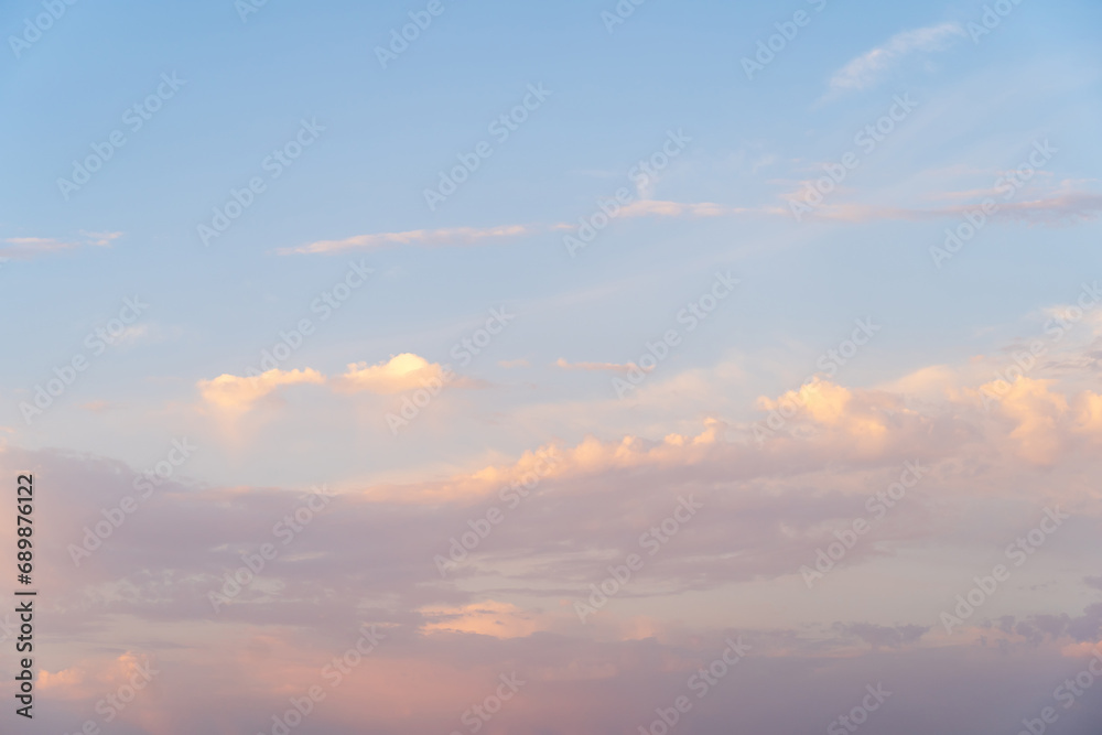 Sunset, sunrise gradual color of sky. Smooth orange blue gradient of dawn sky. Horizontal background of heaven at early morning