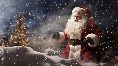 Santa Claus having fun in the snow. Christmas and New Year concept. © mikeosphoto