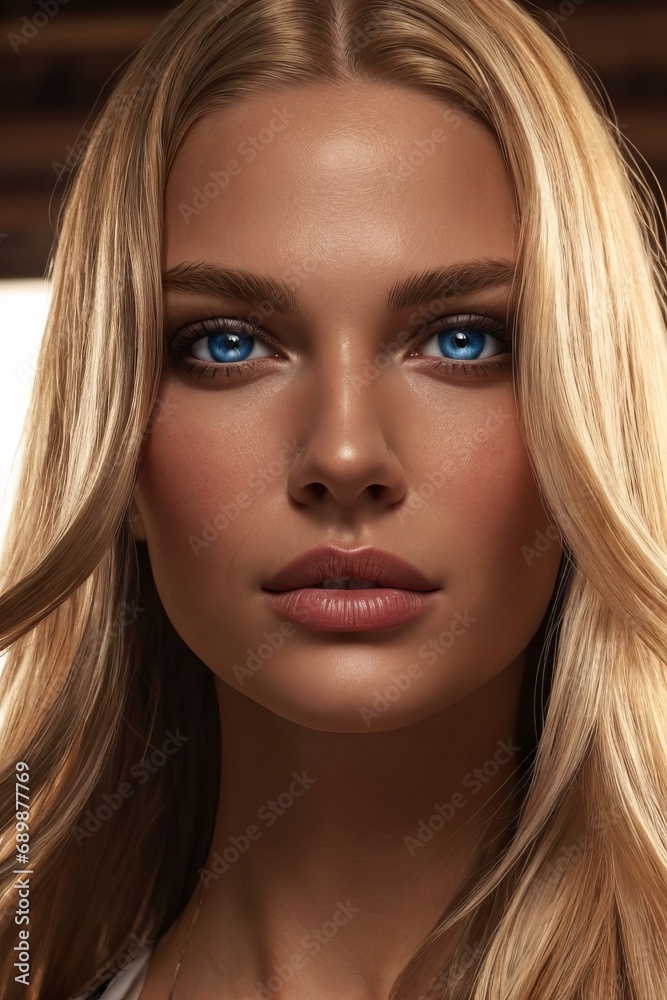 Naklejka premium a closeup photo portrait of a beautiful young girl model smiling