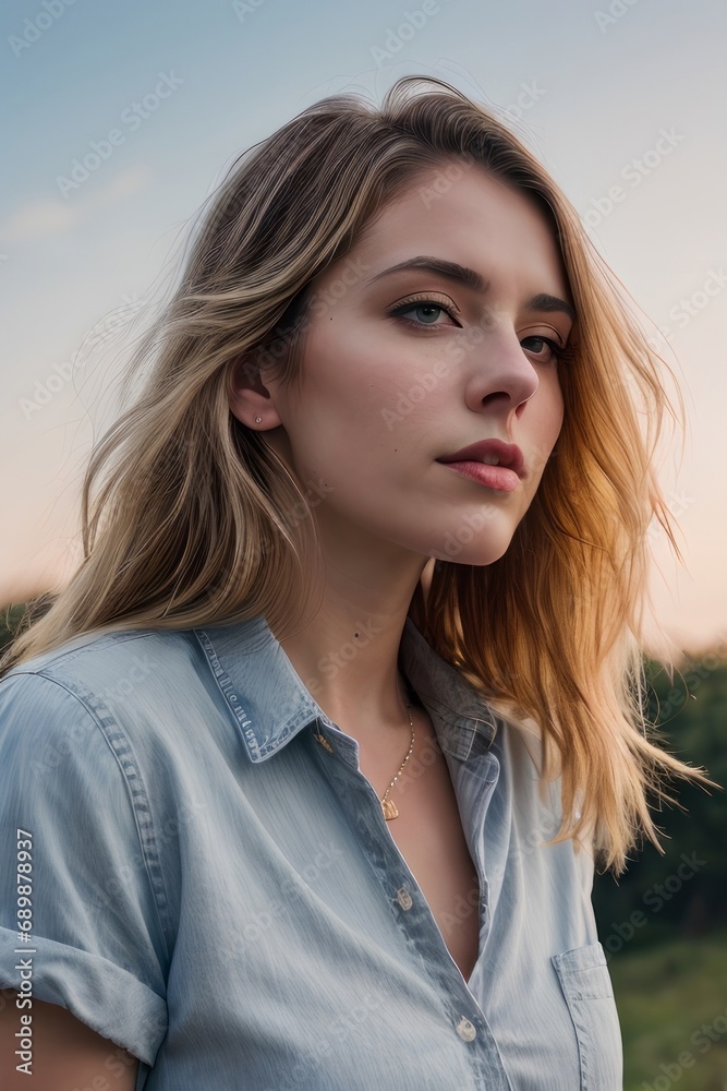 a closeup photo portrait of a beautiful young girl model smiling