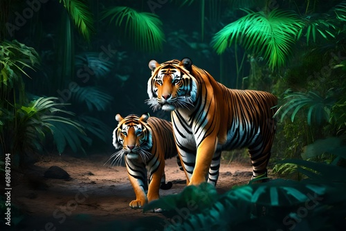 3D image of tiger in jungle