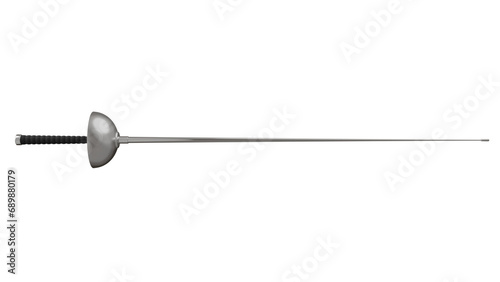 Fencing sword or epee with black handle isolated on transparent and white background, Fencing concept. 3D render photo