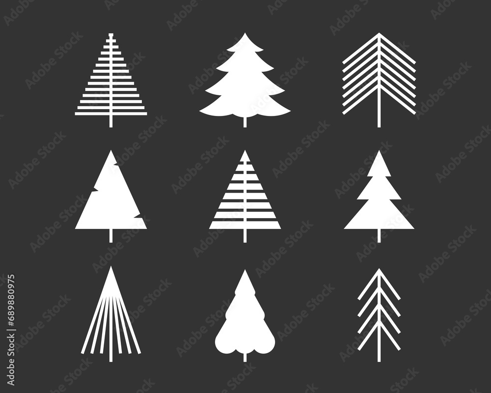 White Geometric spruces icon set. Vector illustrations White Geometric spruces icon set. Vector illustrations
