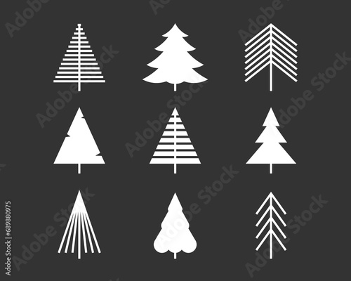 White Geometric spruces icon set. Vector illustrations