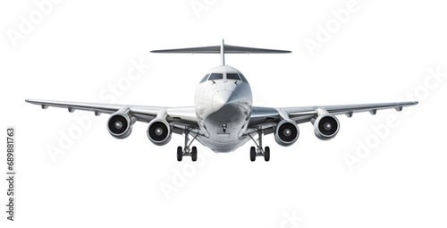 White metallic commercial airplane jetliner flying, 3D realistic passenger jet vehicle, png format on transparent background, Generative AI
