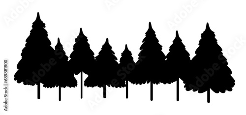 Black silhouette forest. Pine trees vector illustration.