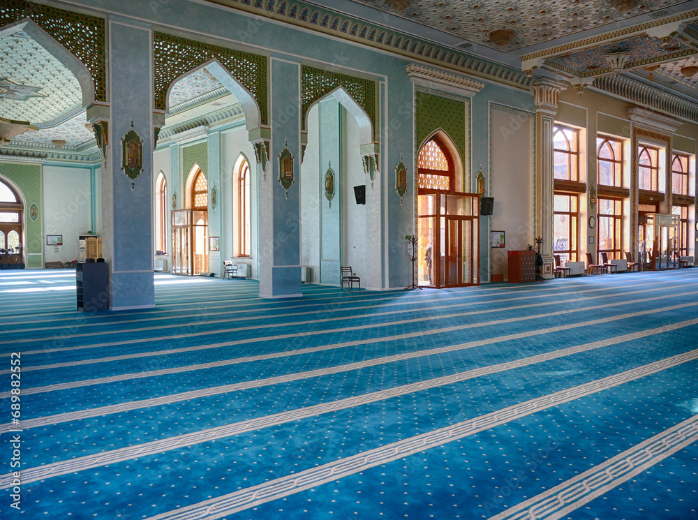 Hazrati Imam Mosque interior dome, mihrab, qibla and minbar, Tashkent