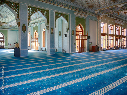 Hazrati Imam Mosque interior dome, mihrab, qibla and minbar, Tashkent, photo
