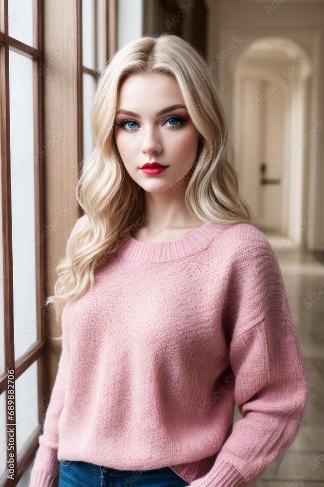 Fototapeta premium a closeup photo portrait of a beautiful young girl model smiling
