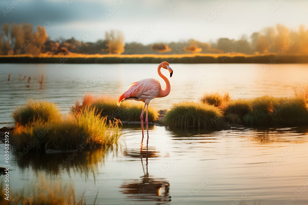 Flamingo in the lake - Generative AI